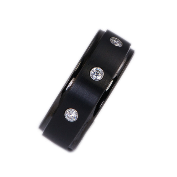 8mm Tungsten Black Mens Wedding Band Ring CZ - Picture 1 of 2